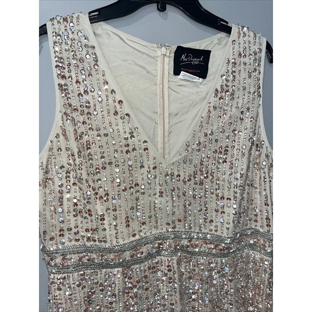 MAC DUGGAL Women's Sequin Sheath Midi Dress Nude 12 New with Tags - Picture 5 of 9